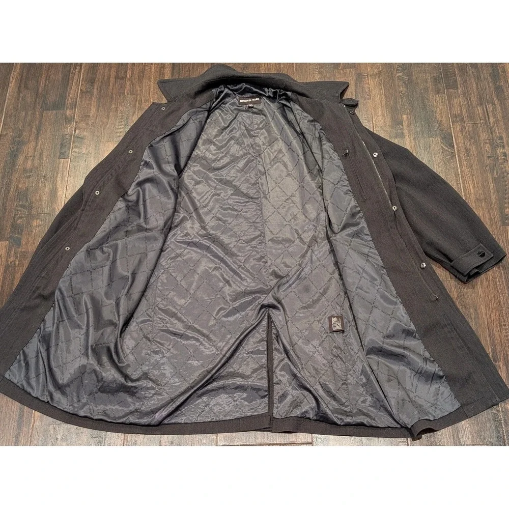 Michael Kors Coat Mens L Charcoal Herringbone Zip Quilted Lined‎ Water Resistant